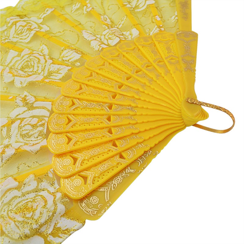 Rbenxia Elegant Rose Lace Floral Folding Hand Fans 9 Inch 10 Pieces Random Color Suitable For Wedding Dancing Church Party Gifts - Image 4